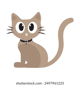 Gato de dibujos animados con cuello negro, Ilustración vectorial de un lindo gato de dibujos animados con ojos grandes y un cuello negro, perfecto para diseños creativos