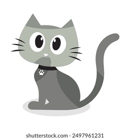 Gato de dibujos animados con cuello negro, Ilustración vectorial de un lindo gato de dibujos animados con ojos grandes y un cuello negro, perfecto para diseños creativos