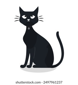 Cartoon Cat with Black Collar, Vector illustration of a cute cartoon cat with big eyes and a black collar, perfect for creative designs