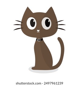 Cartoon Cat with Black Collar, Vector illustration of a cute cartoon cat with big eyes and a black collar, perfect for creative designs