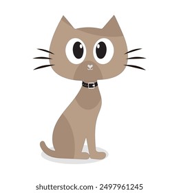 Cartoon Cat with Black Collar, Vector illustration of a cute cartoon cat with big eyes and a black collar, perfect for creative designs