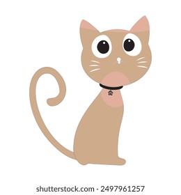 Gato de dibujos animados con cuello negro, Ilustración vectorial de un lindo gato de dibujos animados con ojos grandes y un cuello negro, perfecto para diseños creativos