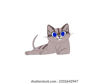 Cartoon cat with blue eyes on a white background. Vector illustration