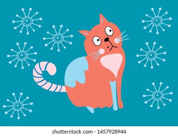 cartoon cat with blue snowflake backround