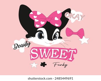 a cartoon cat with a bow and a bow on its head