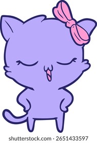 cartoon cat with bow on head and hands on hips in bright neon color