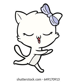 gato de dibujos animados con arco sobre la cabeza