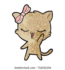 cartoon cat with bow on head waving