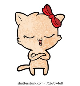 gato de dibujos animados con arco sobre la cabeza