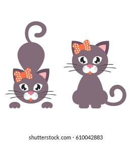 cartoon cat with bow set