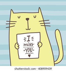 Cartoon cat card. I miss you