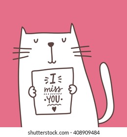 Cartoon cat card. I miss you