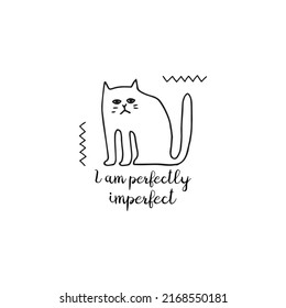 Cartoon cat card; print or poster. Line style vector illustration.