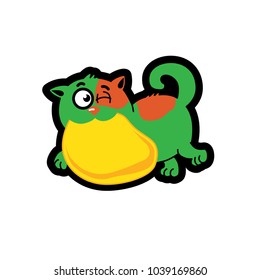 Cartoon cat carry pancake. Vector illustration. Logotype for cafe, restaurant