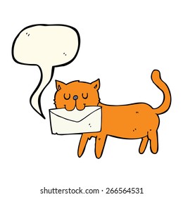 cartoon cat carrying letter with speech bubble