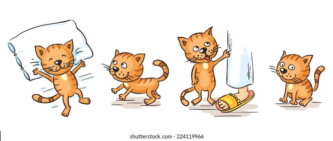 Cartoon cat character in different poses
