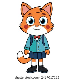 A cartoon cat character wearing school clothes and looking cute, perfect for illustrations, vector designs, and school-themed projects. This adorable cat in uniform adds a charming touch to any creati