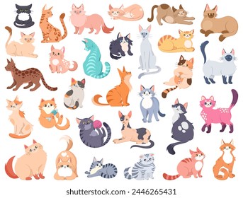 Cartoon cat characters collection. Different cat`s poses emotions set