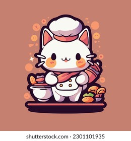 A cartoon cat chef holding a giant doughnut