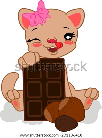 Cartoon cat with chocolate and hazelnut.