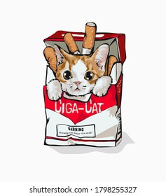 cartoon cat in cigarette box illustration