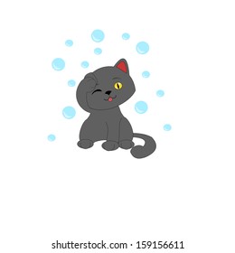 Cartoon cat clean oneself 