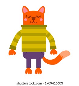 Cartoon cat in cloth in flat style isolated on white background. Vector illustration. 