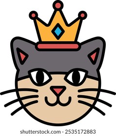 A cartoon cat with a crown on its head. The cat is smiling and looking at the camera