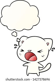 gato de dibujos animados llorando con burbuja de pensamientos en un estilo de gradiente suave