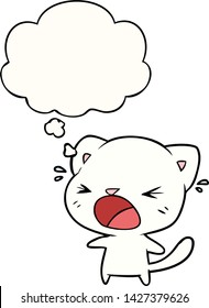 cartoon cat crying with thought bubble