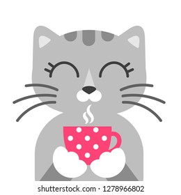 Cartoon cat with cup of tea