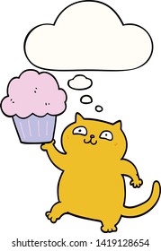 cartoon cat with cupcake with thought bubble
