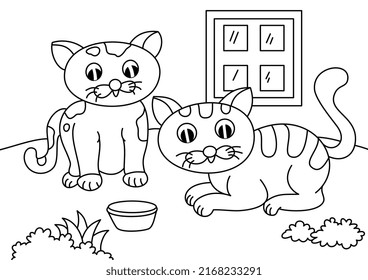 cartoon cat cute coloring page for kids vector