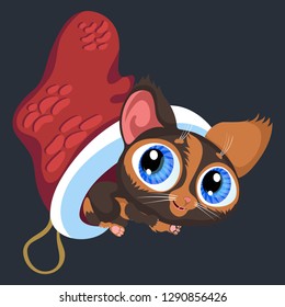 Cartoon cat in cute hat reading greeting postcard