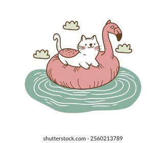 Cartoon cat. Cute Sticker. Summer time. Vector.