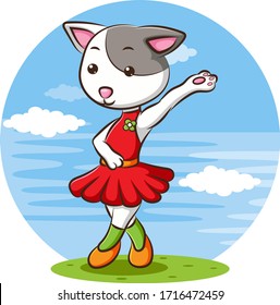 cartoon cat dancing with a page background
