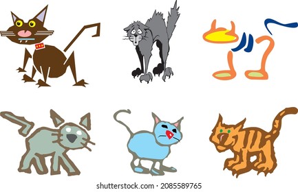 Cartoon Cat Design Collection Set Vektor einzeln