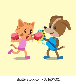 Cartoon Cat Dog Doing Boxing Training 스톡 벡터(로열티 프리) 351604001