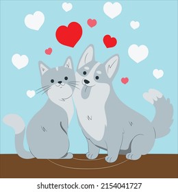 Cartoon Cat and Dog Playing Together Like Two Best Friends - Vector Illustration. Cat and Dog characters. Best friend forever, vector illustration.