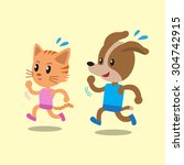 Cartoon cat and dog running