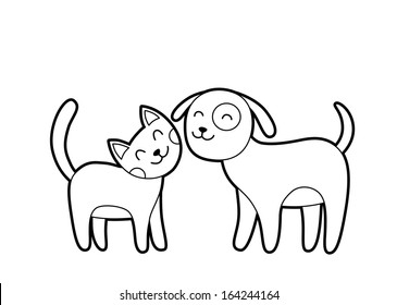 Cartoon cat and dog sketch