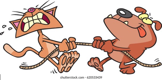 Cartoon Cat And Dog In A Tug Of War