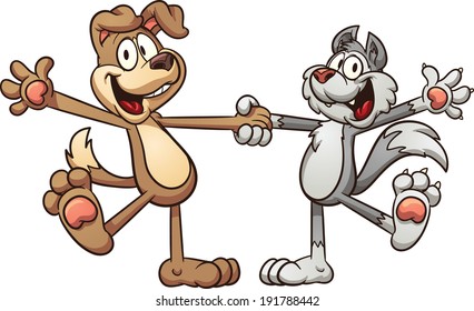 Cartoon cat and dog. Vector clip art illustration with simple gradients. All in a single layer. 