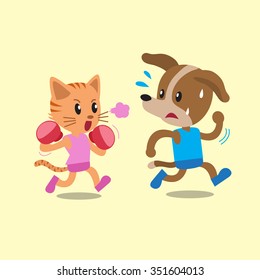 Cartoon cat doing boxing with dog