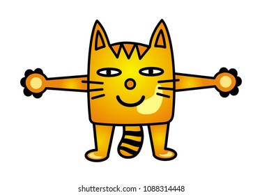 A cartoon cat is doing exercises or preparing to hug someone. Vector graphics.