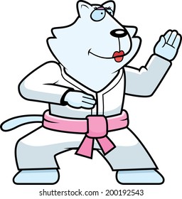 A cartoon cat doing karate in a gi.