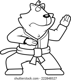 A cartoon cat doing karate in a gi.