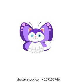 Cartoon cat dressed in butterfly 
