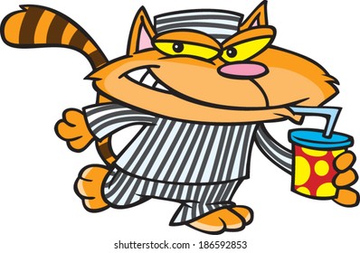 cartoon cat dressed in prison stripes