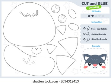 Cartoon Cat. Education paper game for preshool children. Cut parts of the image and glue on the paper. Vector illustration. Cut and Glue Game.